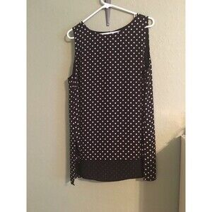 Chico's 2 Size M-L Sheer Chiffon  Hi Low Hem Sleeveless Black  Polka Dot Blouse
